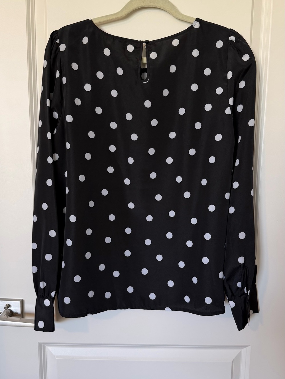 J. Crew Black Blouse with White Polka Dots, Large, Like new - Picture 4 of 10